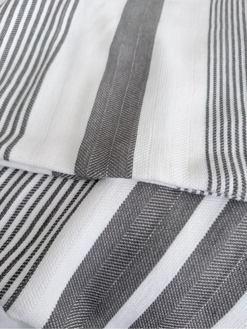 Gray and White oversized (2) Towels with Striped Design